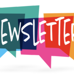 colorful speech bubbles with the word newsletter written in white font over top of them